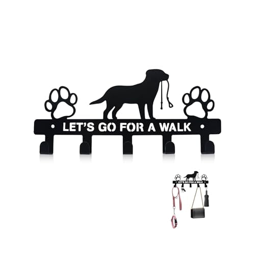 Dog Leash Holder for Wall, Key Holder Mount with 5 Metal Hooks, Pet Leash and Key Organizer, Screw Mounted Rack for Leashes Keys Collars, Entryway Garage Mudroom - style: 5-Hook