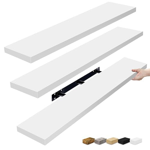 Sorbus Floating Shelves for Wall - 48 Inch Long Bathroom Shelves, Wall Decor for Bedroom, Kitchen, Living Room & Book Storage - Mounted Floating Shelf with Invisible Brackets (White, 3 Pack) - color: White, size: 48 Inch, style: 3 Pack