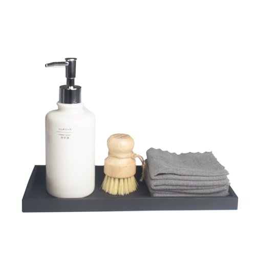 DNC Bathroom Counter Tray, 11.8" Silicone Vanity Tray, Kitchen Sink Soap Tray for Dish Holder Dispenser Countertop Toilet Tank Desk Organizer Black - color: Black, size: 11.8" x 5" x 0.7"
