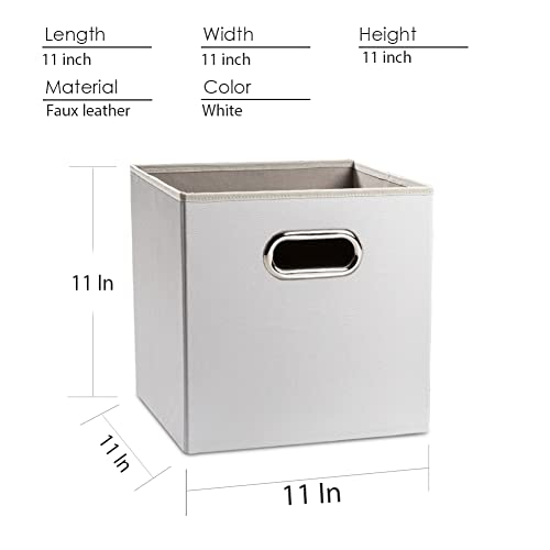 PRANDOM Leather Foldable Cube Storage Bins 11x11 inch [2-Pack] Fabric Storage Baskets Cubes Drawer with Cotton Handles Organizer for Shelves Nursery Closet Bedroom Clothes White - color: White, size: 11x11 in(2-Pack)