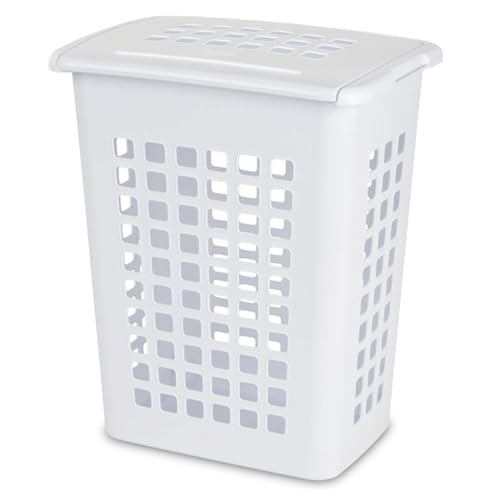 Sterilite Rectangular LiftTop Laundry Hamper with Lid, Handles to Easily Carry Clothes Between the Laundry Room and Bedroom, Plastic, White, 12-Pack - size: 12 Pack
