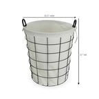 16" Diameter Laundry Basket Metal Wire with Fabric Liner Round Storage Organizer Decorative Bin Laundry Hamper Modern Home Organizer for Bedroom Bathroom Living Room Closet