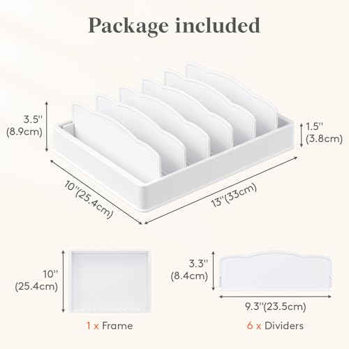 Lifewit Kitchen Cabinet Organizer for Food Contanier Lid, Lid Holder with 6 Adjustable Dividers & 7 Sections for Pantry Organizers and Storage, Home Drawer Organization, Large, 13" x 10" - size: Large(13" x 10")