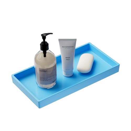 Vanity and Bathroom Tray, 7.7" ABS Countertop Organizer,Waterproof Vanity Tray for Toilet Tank,Perfume,Soap,Keys,Bathroom Accessories,Kitchen and Bath Trays,Non Slip Small Trays,Blue - color: Blue, size: 7.7" x 4" x 0.7"