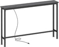 SUPERJARE 5.7 Inch Console Table with Outlet, Sofa Table, Behind Couch Table, 5.7 x 39.4 x 29.7 Inches, Metal Frame, Charging Station, for Living Room, Black - color: Black, size: 5.7''D x 39.4''W x 29.7''H