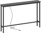 SUPERJARE 5.7 Inch Console Table with Outlet, Sofa Table, Behind Couch Table, 5.7 x 39.4 x 29.7 Inches, Metal Frame, Charging Station, for Living Room, Black - color: Black, size: 5.7''D x 39.4''W x 29.7''H