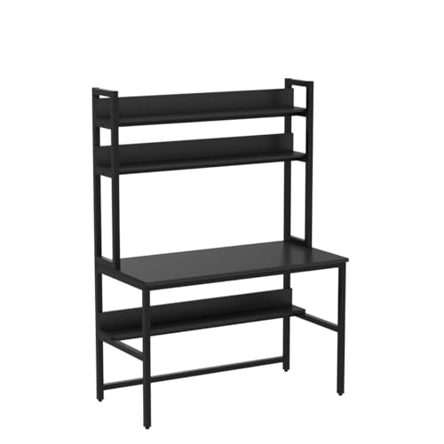 Aquzee Computer Desk with Hutch and Bookshelves, Large Leg Room 47 inch Width Black Desk with Space Saving Storage Shelves for Home Office,Study, Work, Easy Assemble - color: Black, size: 47inch