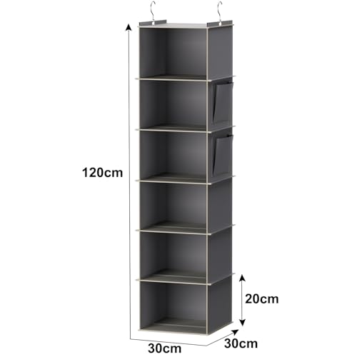YOUDENOVA Hanging Closet Organizer and Storage, 6-Shelf Closet Hanging Storage Shelves, Grey - color: Grey