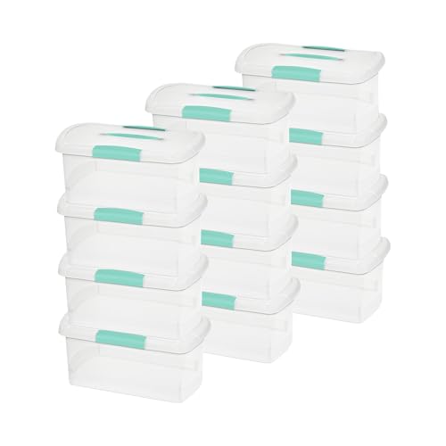 Sterilite Medium Nesting ShowOffs, Stackable Small Storage Bin with Latching Lid and Handle, Plastic Container to Organize Home, Clear, 12-Pack - size: Medium, style: 12-Pack