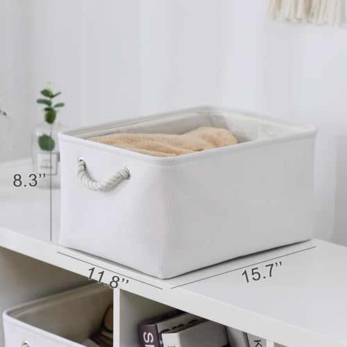 TheWarmHome Storage Basket for Gifts Empty - Large 3 Pack 15.7x11.8x8.2 inch Storage Basket for Organizing with Handles, Canves Storage Bins for Organizer Closet Toy Cubes Gift (White) - color: White Color, size: 3PCS/Large - 15.7Lx11.8Wx8.3H
