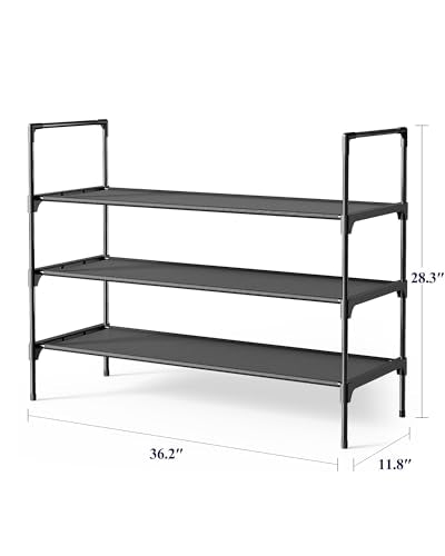 Kitsure Shoe Rack - 3-Tier Shoe Organizer, Shoe Rack for Closet, Entryway, Bedroom, Easy- Assembly Storage Shelf with Side Handles, 36.2" Wide - 3 Tiers, Black - color: Black, size: 36.2" Wide - 3 Tiers