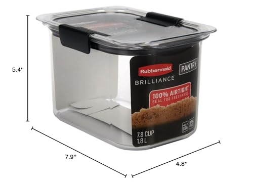 Rubbermaid Brilliance Pantry Airtight Food Storage Container,BPA-Free 7.8 Cup,Ideal for Brown Sugar - Efficient,Leak-Proof and Dishwasher-safe,(Pack of 2) - size: Set of 2