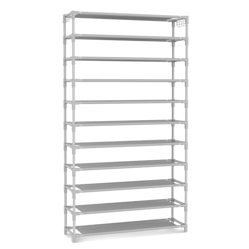 VILICK 11 Tiers Tall Wide Shoe Rack 55 Pairs Large Capacity Sturdy Durable Shoe Rack for Closet Metal Shoe Organizer Shelf with Two Hooks Space Saving for Entryway Grey - color: Grey