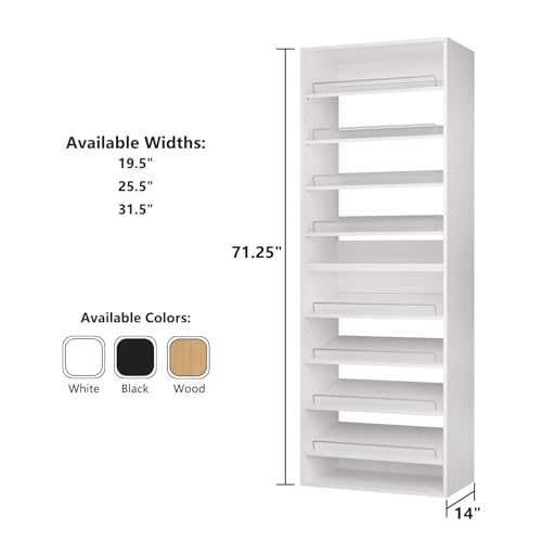 ROOMTEC Modular Closet System, 25.5" Shoe Shelf Closet Tower Wall-Mounted Closet Organizer, Wooden Tower for Walk-In Closets, Wardrobe Storage Kit, White - size: 25.5" Wide, style: Model 9
