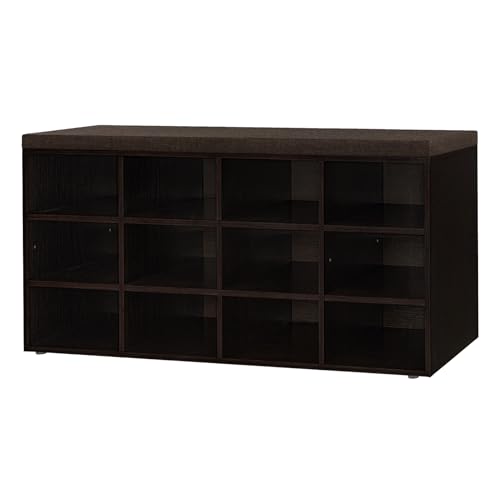 DINZI LVJ Shoe Storage Bench with Cushion, Cubby Shoe Rack with 12 Cubbies, Adjustable Shelves, Multifunctional Shoe Organizer Bench for Entryway, Mudroom, Hallway, Closet and Garage, Espresso - color: Espresso, size: 12 Cubby