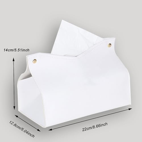 1PCS PU Leather Tissue Box Cover, Rectangle Facial Paper Organizer Dispenser, Modern Tissue Case Holder for Vanity Countertop Nightstands Living Room Office Desk Car (White) - color: White