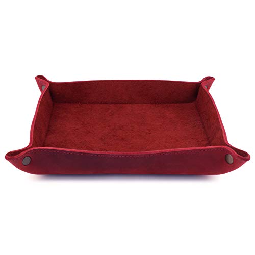 Londo Genuine Leather Tray Organizer - Practical Lightweight Water Resistant Computer Table Desk Storage Box for Wallets, Watches, Keys, Coins, Cell Phones and Office Equipment - color: Red