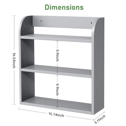 ROMGUAR CRAFT 3 Tier Bamboo Spice Rack, Countertop or Wall Mounting Wood Spice Jars Organizer Shelf for Kitche, Pantry (Grey) - color: Grey, size: 3 Tier