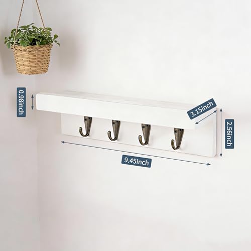 Gulex Key Holder Wall Mount, Rustic Wood Key Holder for Wall with 4 Hooks for Key Hanger to Organize Keys and Mail, Room Decor Key Hanger(White) - color: White