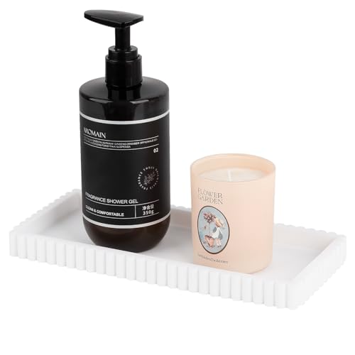 Silicone Bathroom Tray Small Vanity Organizer Rectangle Sink Caddy Sponge Holder Kitchen Counter Decor for Dish Soap, Perfume, Candle, White - color: White