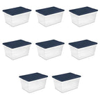 Sterilite Storage Box, Clear Plastic Stackable Bin, Tote with Lid, 56 Quart, Marine Blue