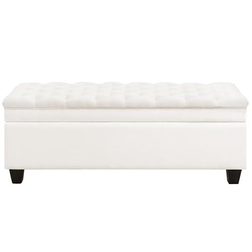 WUTUTUEE 51" Fabric Storage Ottoman Bench, Upholstered Rectangle End of Bed Storage Ottoman Tufted Living Room Bedroom Bench with Safety Hinge, Solid Wood Legs, Loads 500 lb(Beige) - color: Beige-fabric