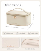 Prite Makeup Bag, Large Capacity Portable Travel Cosmetic Bag, Waterproof Makeup Organizer for Women with Handle and Divider (001 Beige) - color: 001 Beige