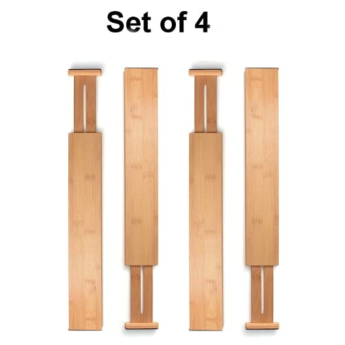 Bamboo Drawer Dividers Set of 4, Adjustable Drawer Organizers for Kitchen, Bedroom, Bathroom, Dresser & Office (13"-17") - size: 13"-17"