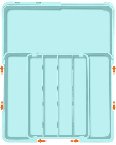 Spaclear Silverware Organizer - Expandable Silverware Drawer Organizer Adjustable Drawer Organizer, Silverware Tray for Drawer15.2"x 19" Cutlery Drawer Organizer, Kitchen Organizers Storage, Turquoise - color: Turquoise, size: M(9.5-15.2"w x 12.6-19"d)