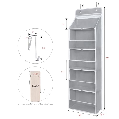 Univivi Hanging Yarn Storage Organizer with 5 Zipper Closure Compartments, Large Capacity Knitting Organizer Storage, Over the Door Hanging Yarn Holder for Knitting Needles, Crochet Hooks (Light Grey) - color: Grey, size: 5 Tiers