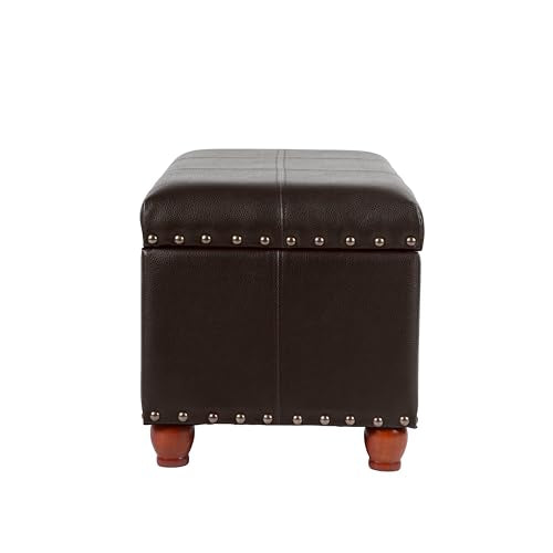 HomePop Espresso Faux Leather Storage Cocktail Bench with Nailhead Trim - color: Espresso Brown