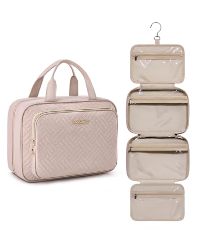 BAGSMART Travel Toiletry Bag Hanging Travel Makeup Organizer Cosmetic Bag Makeup Bag for Full Sized Toiletries, Basic-Pink - color: Pink, size: Basic