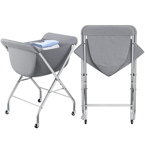 ELYKEN Laundry Cart with Wheels, 33”H Easy Rolling Laundry Hamper with Removable Liner Bag, Sturdy Metal Frame Clothes Basket with 4 Casters and 2 Brakes - color: Gray, size: 25.6"L x 22"W x 33"H