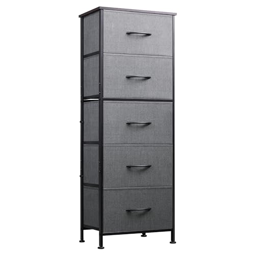 WLIVE Fabric Dresser, 5-Drawer Tall Dressers for Bedroom, Storage Dresser Organizer with Fabric Bins, Wood Top, Sturdy Steel Frame, Chest of Drawers for Closet, Hallway, Dark Grey - color: Dark Grey