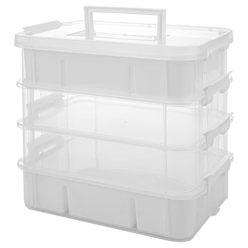 CraftGenes Craft Organizers and Storage, 10QT 4-Layer Durable Sewing Organizer for Sewing Supplies with 2 Removable Trays, DIY Kit Container for Seasonal Decor, Tool, Scrapbook and Art Supplies - color: White