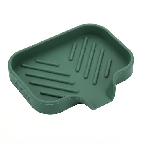 MicoYang Silicone Bathroom Soap Dishes with Drain Spout-Bathroom and Kitchen Sink Organizer,Sponge Holder,Dish Soap Tray,Perfect for Dispenser,Scrubber,Bottle,Cup on Sink or Counter-Green 4.9"×3.2" - color: Green, size: S(4.9"×3.2")