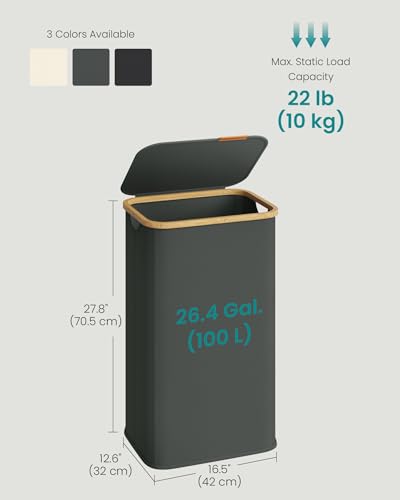SONGMICS Laundry Hamper, Laundry Basket with Lid, Foldable Storage Basket, Bamboo Frame, for Bedroom, Living Room, Oxford Fabric, 26.4 Gal. (100 L), Slate Gray ULCB518GN01 - color: Slate Gray, size: 100 L (1-Section)