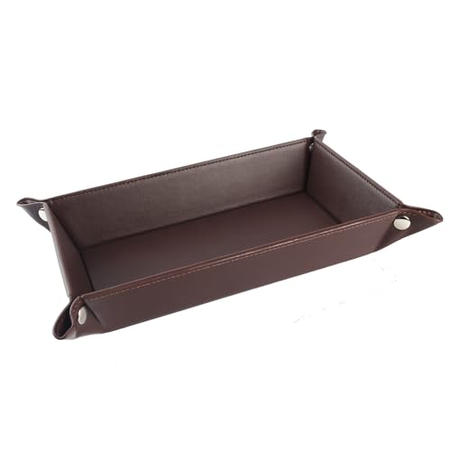 Valet Tray for Men Women - PU Leather Travel Catchall Tray Organizer - Rectangle - color: Dark Brown 2