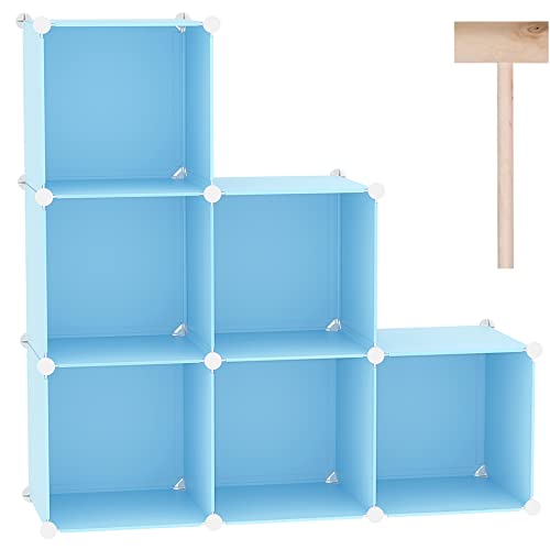 C&AHOME Cube Storage Organizer, 6-Cube Shelves Units, Closet Cabinet, DIY Plastic Modular Book Shelf, Ideal for Bedroom, Living Room, Office, 36.6" L x 12.4" W x 36.6" H Blue UPCS06L - color: Blue