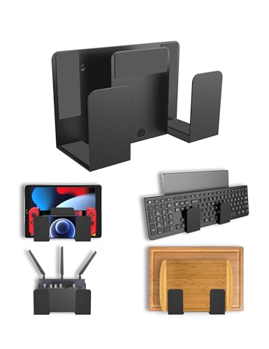 Universal Wall Mount for Laptop/Keyboard/Tablet/Kindle/Router/Modem/Cable Box Wall Shelf Holder Organizer Fit for Electronics Desk Side& Bedside Storage (Black)