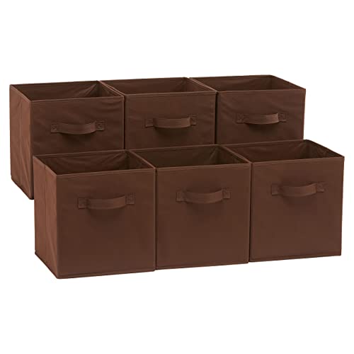 Amazon Basics Collapsible Fabric Storage Bins with Handles, Cube Organizer, Lightweight Fabric, 10.5"x10.5"x11", Brown, 6-Pack - color: Brown, size: 10.5"x10.5"x11"
