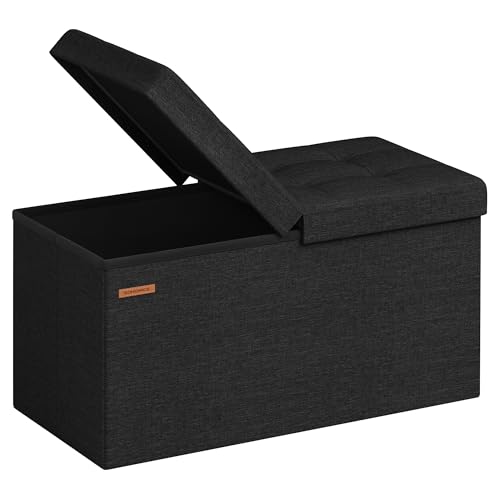 SONGMICS Mazie Collection - 30 Inches Storage Ottoman, Foldable Storage Bench with Flipping Lid, 660 lb Load Capacity, for Entryway, Living Room, Bedroom, Ink Black ULSF046B01 - color: Ink Black, size: 15"D x 30"W x 15"H
