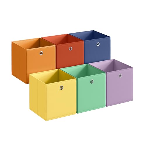 SONGMICS Storage Cubes, Set of 6 Odorless Foldable Storage Boxes, 10.2 x 10.2 x 11 Inches, Closet Organizers for Shelf, Rainbow Storage Bins, Colorful Fabric Bins for Bedroom, Living Room URFB226XA10 - color: Multi-color 3, size: S (10.2"L x 10.2"W x 11"H