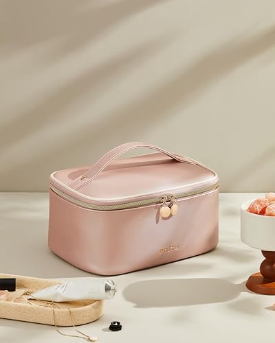 Prite Makeup Bag, Large Capacity Portable Travel Cosmetic Bag, Waterproof Makeup Organizer for Women with Handle and Divider (002 Pearl Pink) - color: 002 Pearl Pink