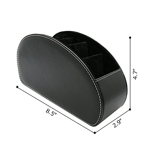 Remote Control Holder Organizer with Metal Bottom Stable Table Desk Leather Control Storage TV Remote Control Organizer with 5 Spacious Compartments (Black with Metal Bottom) - color: Black with Metal Bottom