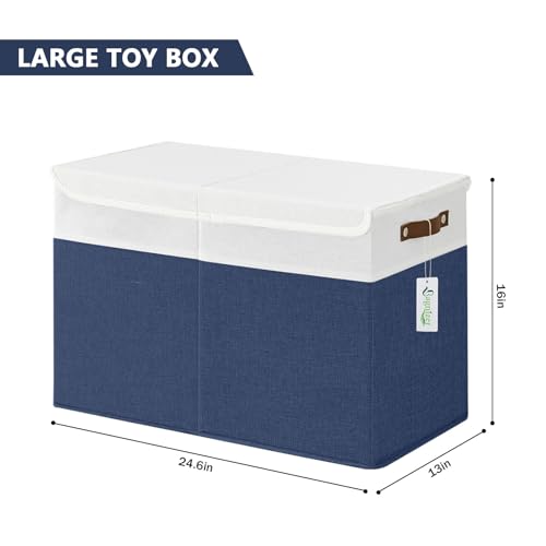 Bagnizer Large Toy Storage Box with Lids, Collapsible Sturdy Baby Storage Organizer Chest Bin Basket for Kids, Boys, Girls, Playroom, Nursery, Bedroom, Closet 25"x13"x16" (Navy Blue and White) - color: Navyblue and White