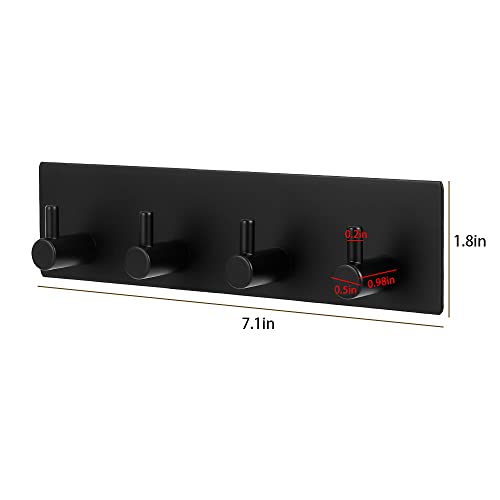 Picowe Key Holder for Wall Decorative, Adhesive Stainless Steel Key Hooks, Key Hanger Key Organizer for Wall, Towel Hook Coat Hanger for Entryway Hallway Kitchen(Four Rows,Black 1PCS) - color: Black