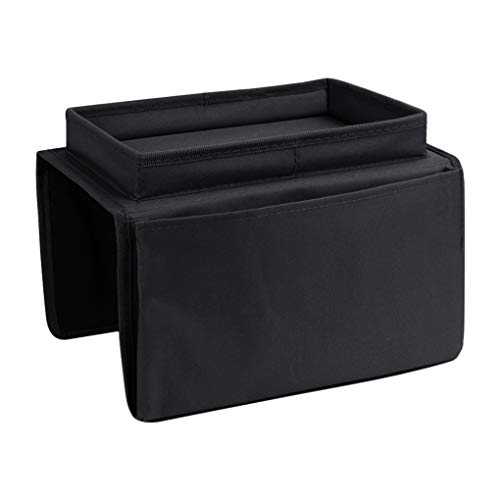 Sofa Armrest Organizer with Cup Holder Tray Chair Arm TV Remote Holder for Recliner Couch Armchair Caddy Bedside Storage Pockets Bag for Cellphone Tablet Book Magazines Drinks Pouch - color: Black, with Top Tray