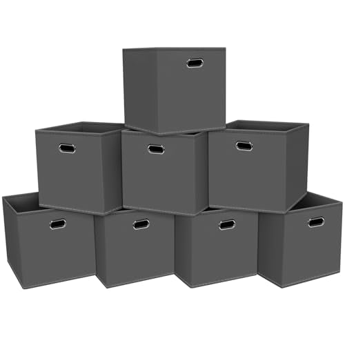 Fabric Cloth Storage Bins,Fabric Cube Organizer with Dual Handles Foldable Cube Storage Baskets for Home Bedroom Storage,Set of 8,(Gray) - color: Gray, size: 8 Pack