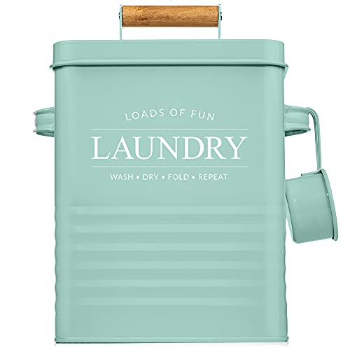 Calindiana Modern Farmhouse Metal Soap Dispenser with Scoop for Laundry Room Decor and Organization, Mint - color: Mint Green